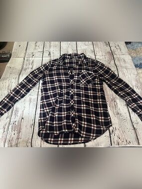 Be Cool Plaid Button-Up Shirt - Navy & Cream with Burgundy Accents
